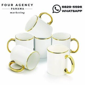 Taza Blanca con Borde y Asa Dorada 