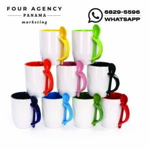 Taza con Cuchara y Asa de Colores