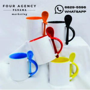 Taza cuadrada con Cuchara y Asa de Color